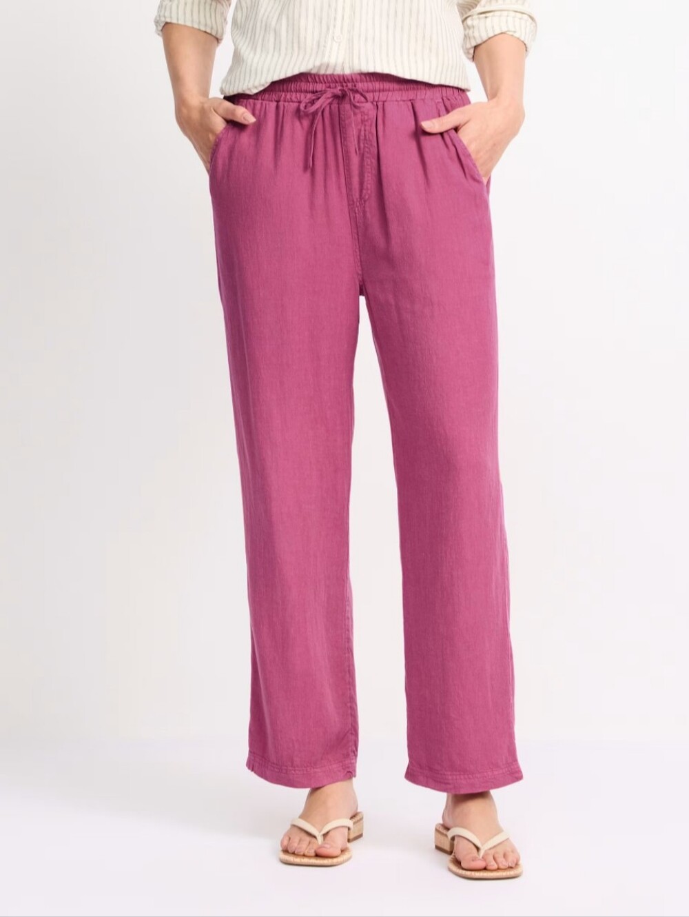 Soft Linen Blend Crop Straight Leg Pants